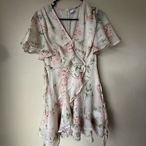 Floral Wrap Dress with Ruffle Sleeves